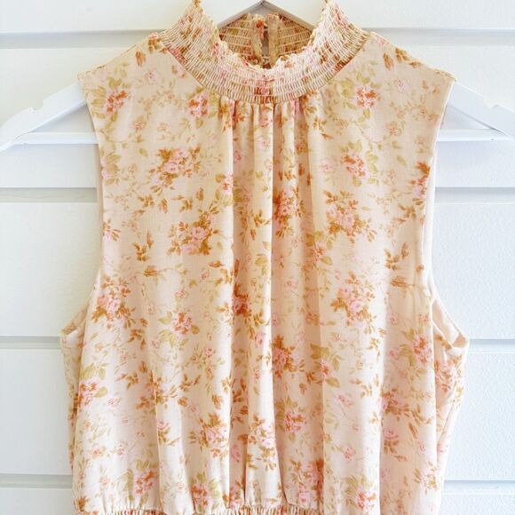 1. STATE Women's Floral Smocked Sleeveless Mock Neck Tiered Mini Dress Small - Picture 4 of 12